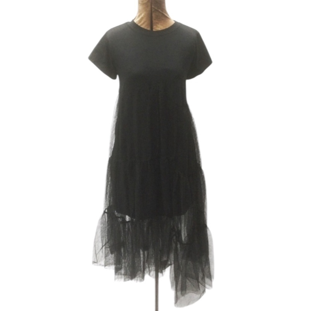 New Asymmetrical Tulle Midi T-Shirt Dress XS 2 4​